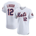 NY.Mets #12 Francisco Lindor White Home Elite Player Jersey
